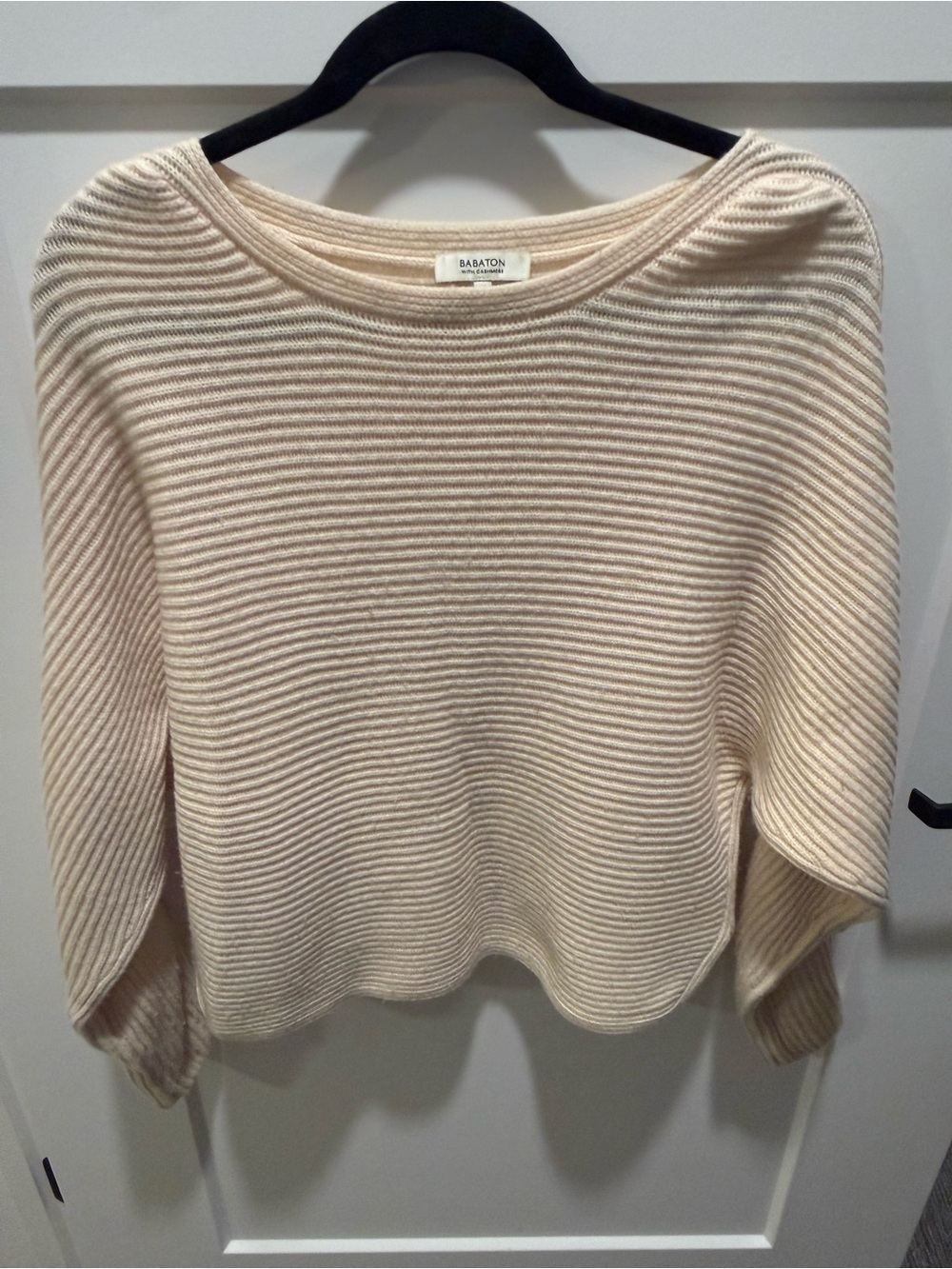Aritzia Babaton Cashmere Wool Ribbed Sweater Women XS Ivory Cream Dolman